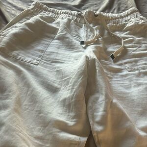 Zara linen/cotton blend white wide leg trousers . Size XL . Never worn !